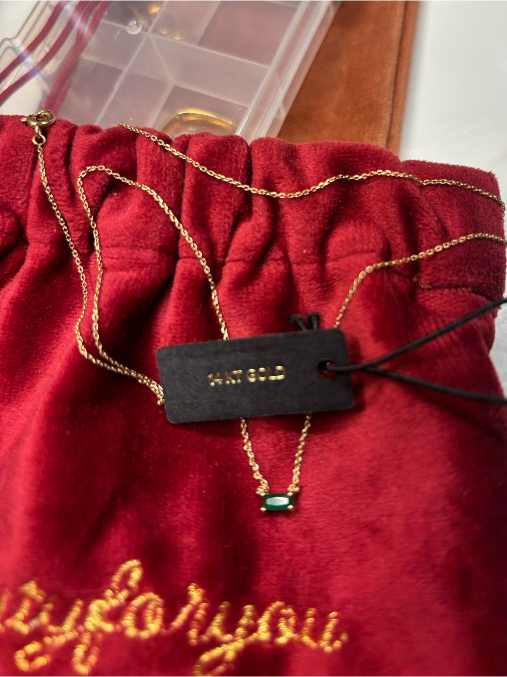 14K Gold Necklace with Green Emerald Pendant